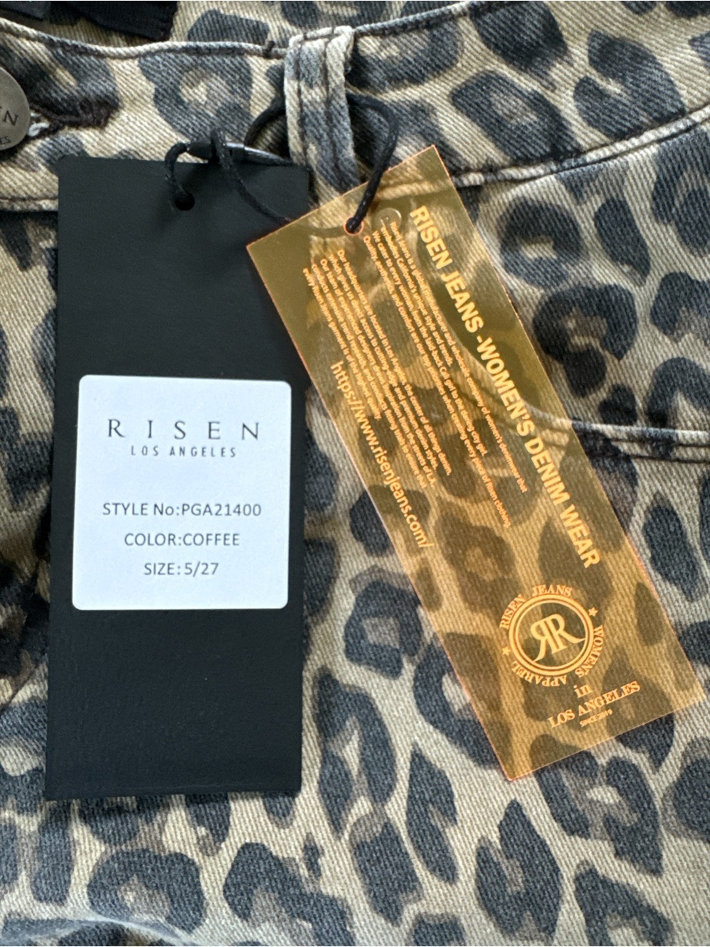 Women’s Risen Barrel Leopard Print Jeans - Beige Black - Picture 4 of 11
